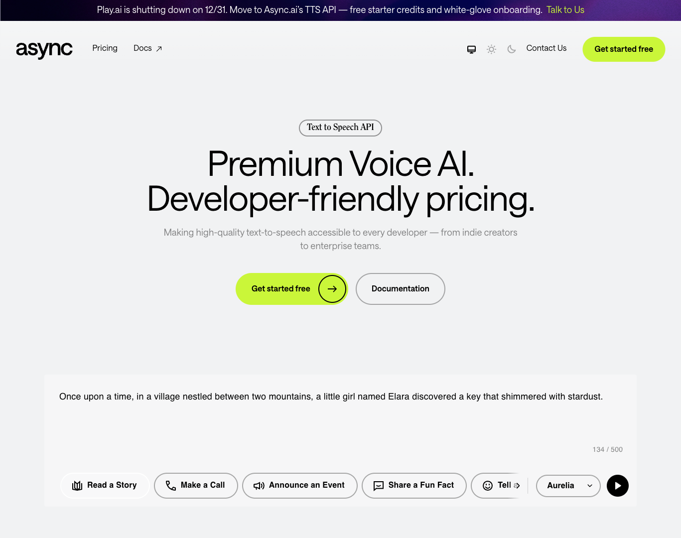 AsyncAI Voice API screenshot