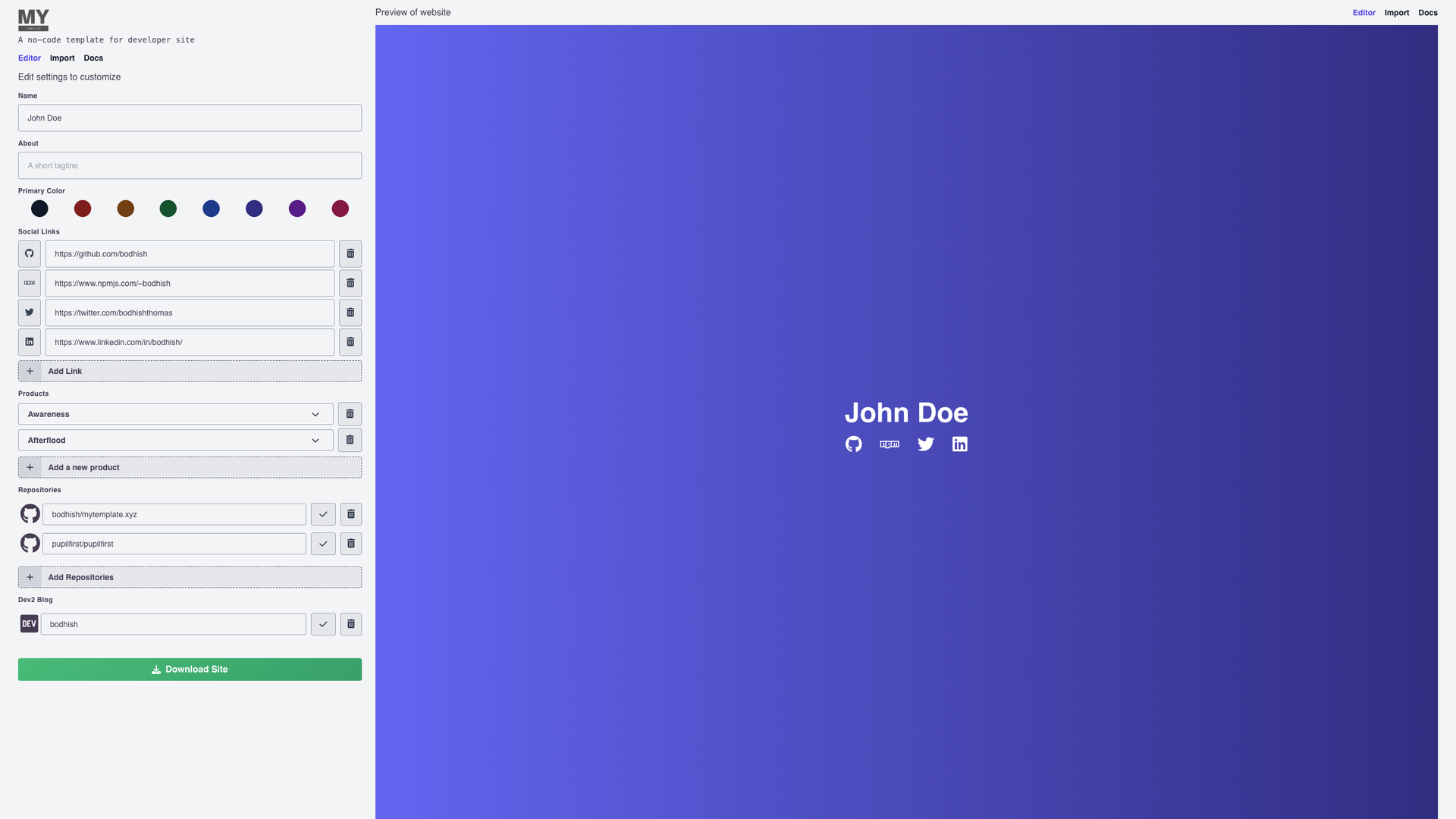 MyTemplate.xyz screenshot