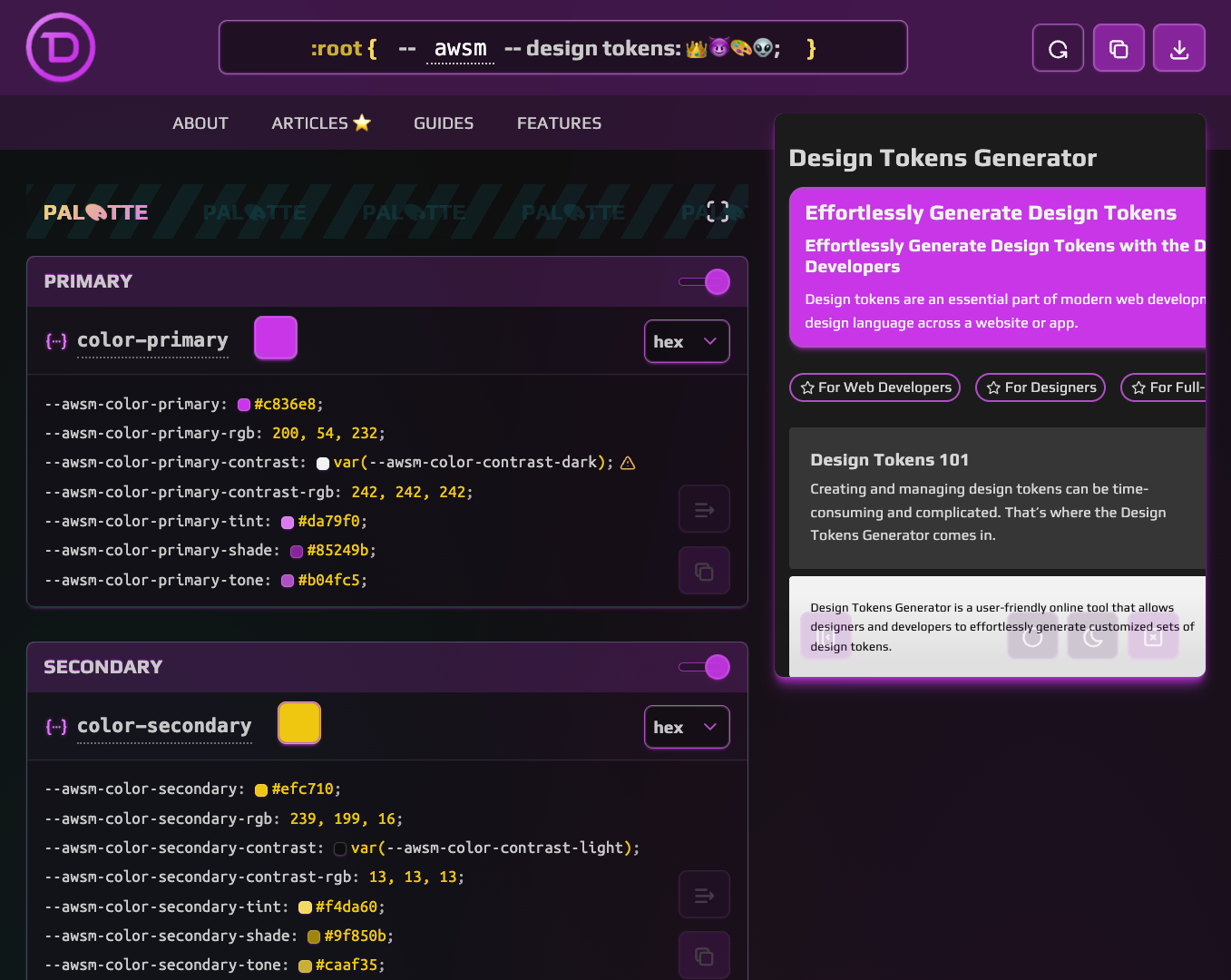 Design Tokens Generator screenshot