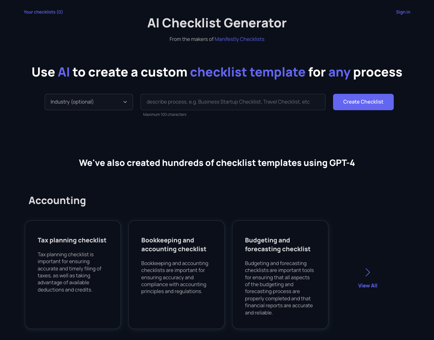 AI Checklist Generator screenshot