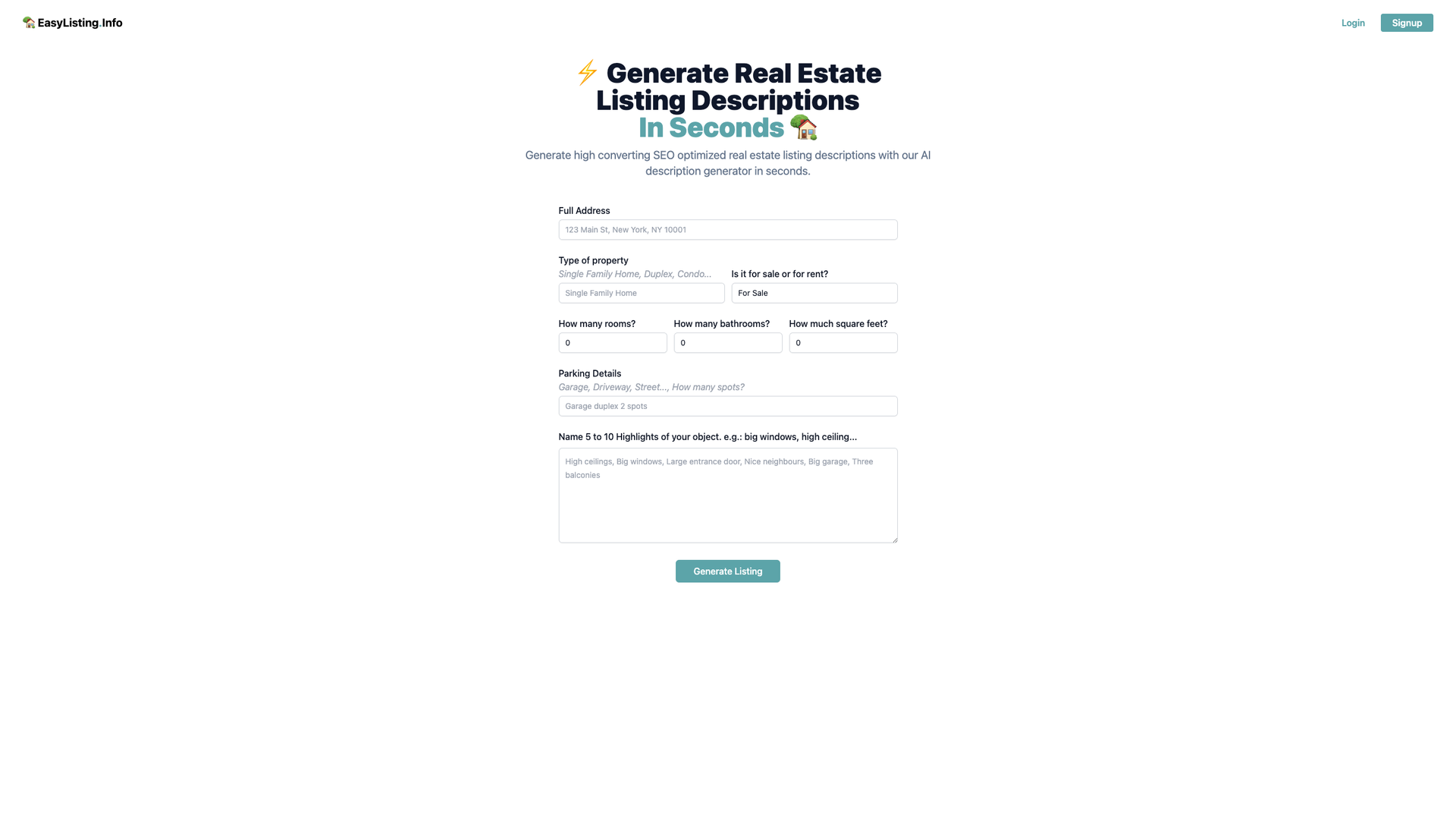 EasyListing AI Description Generator screenshot