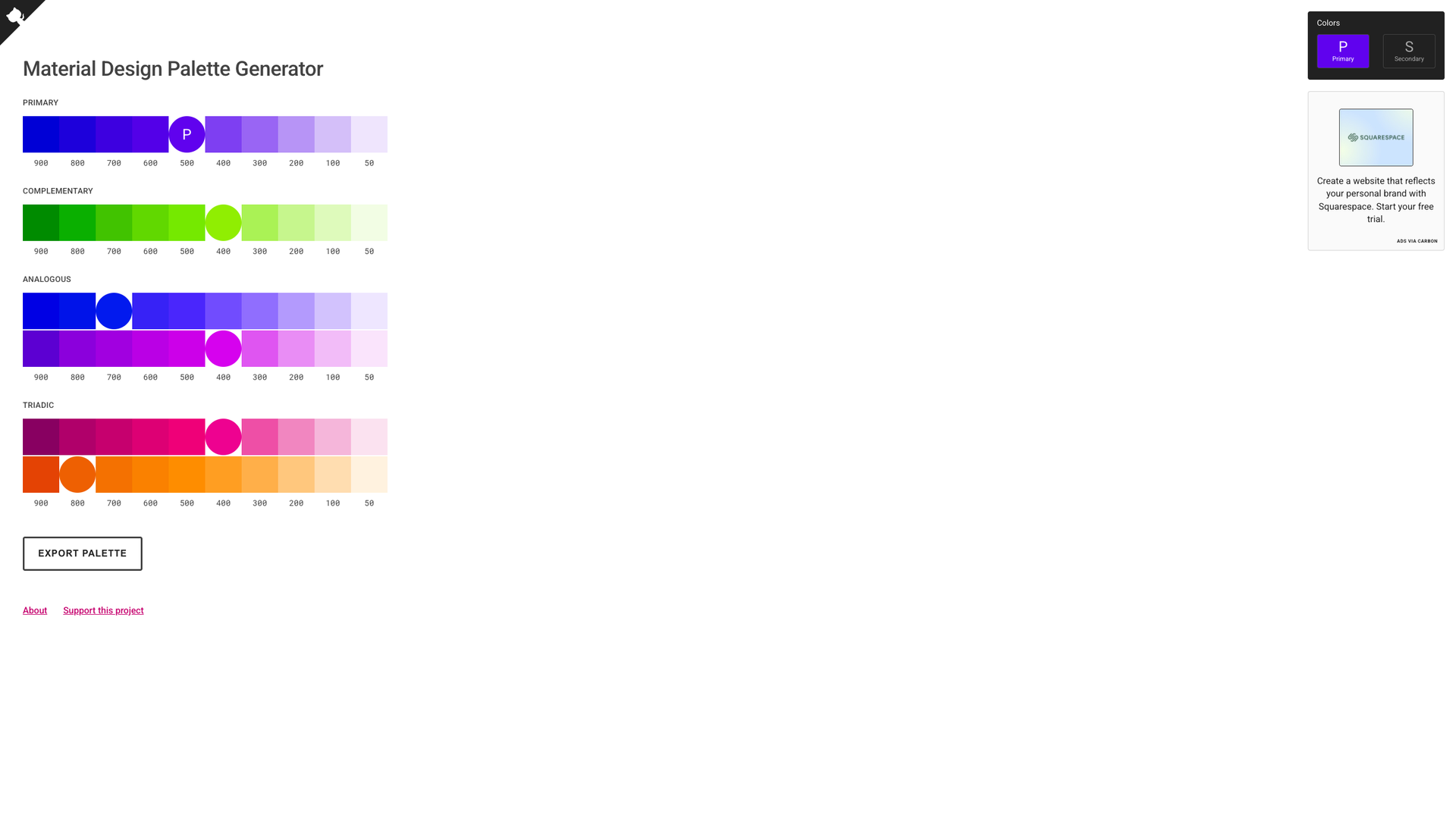 Material Design Palette Generator screenshot
