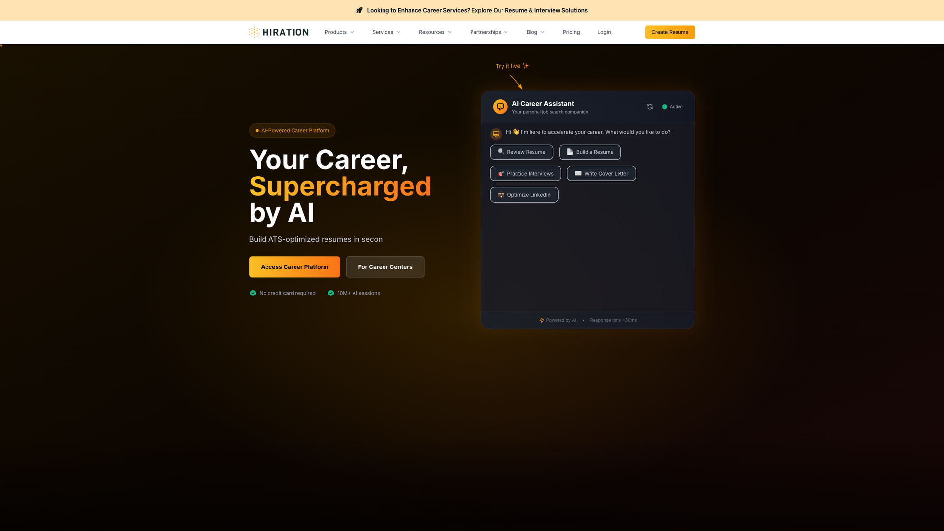Hiration AI Career Platform screenshot