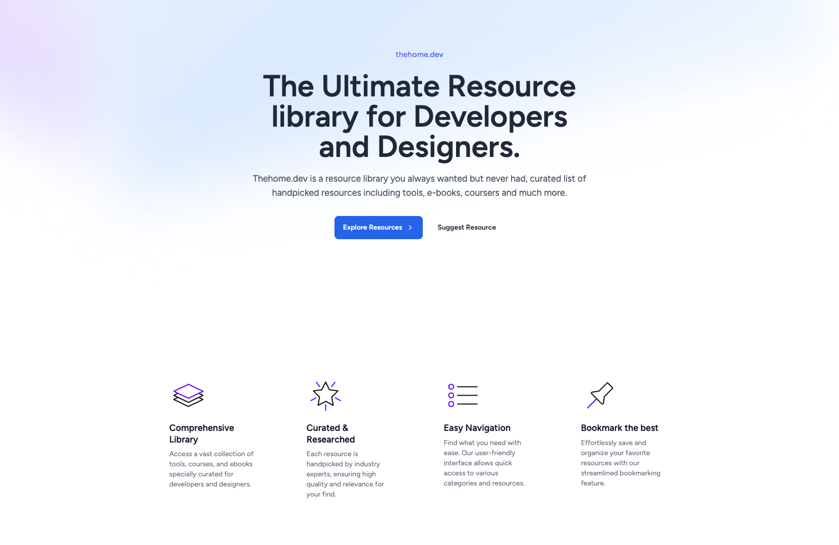 Thehome.dev Resource Library screenshot