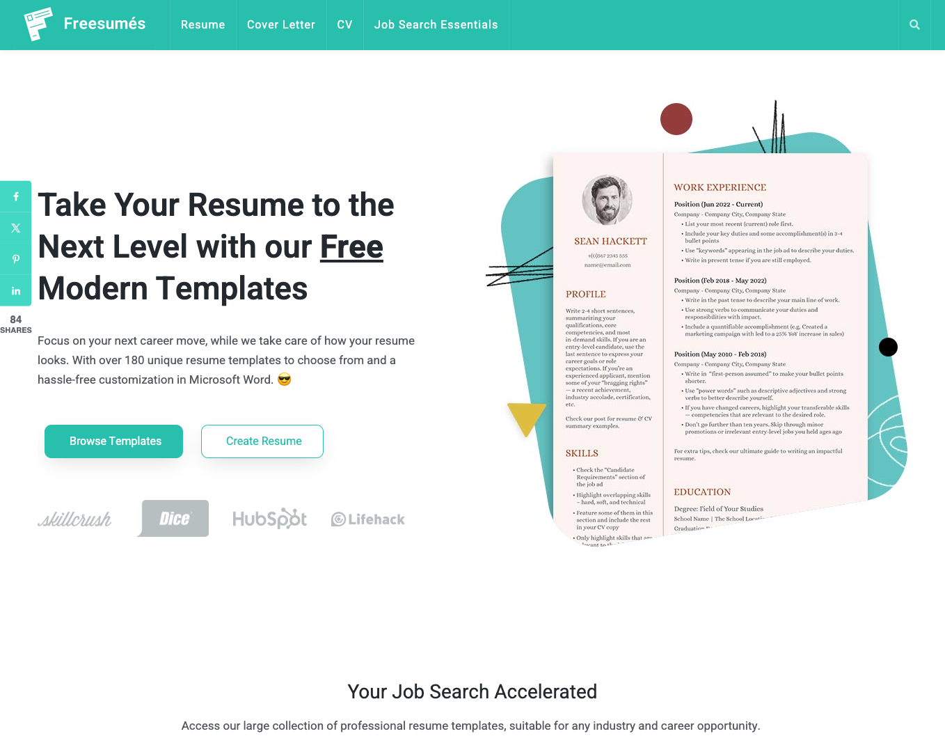 Freesumes screenshot