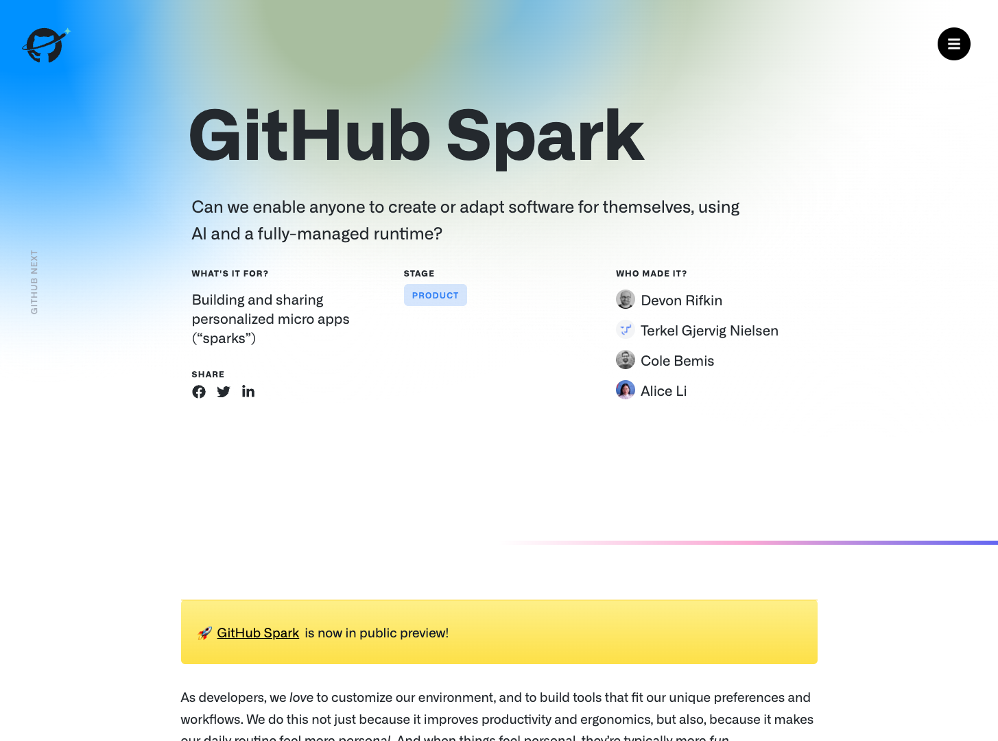 GitHub Spark screenshot