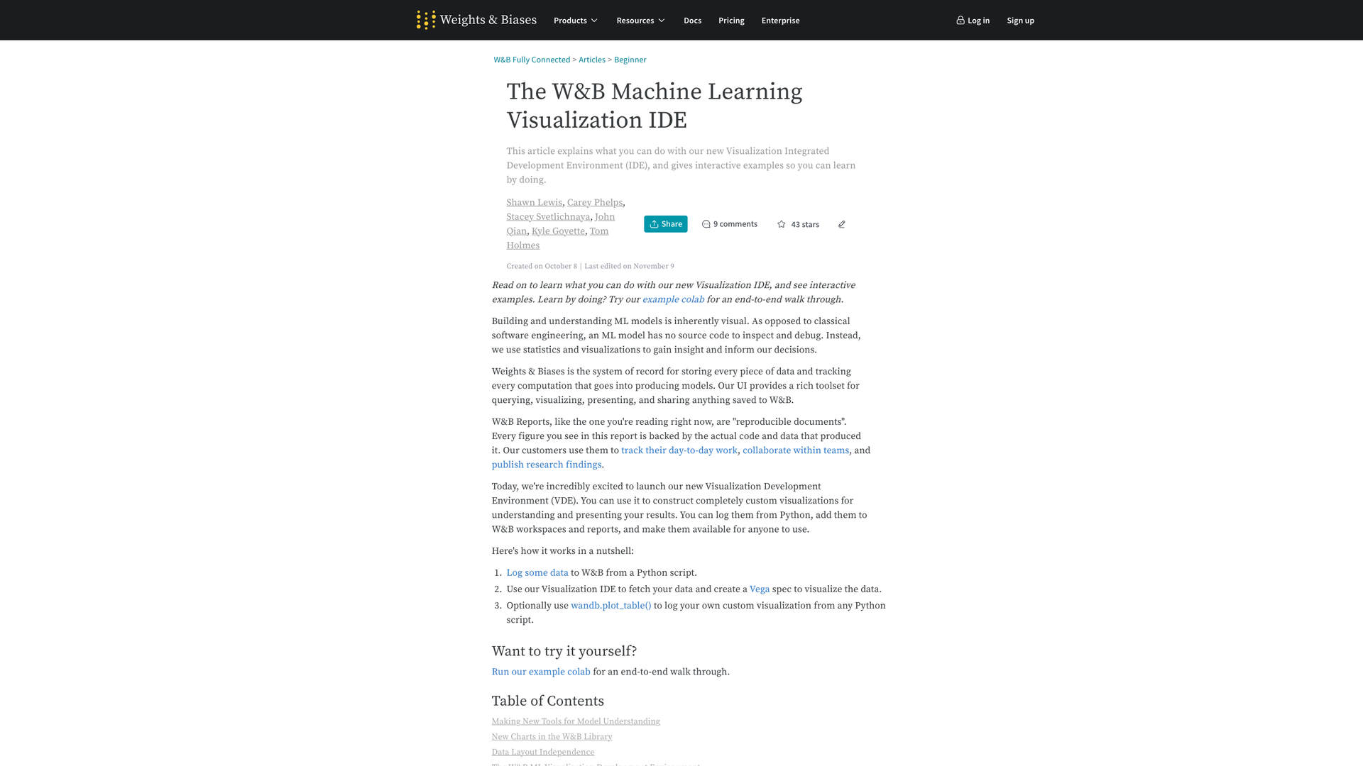 W&B Visualization IDE screenshot