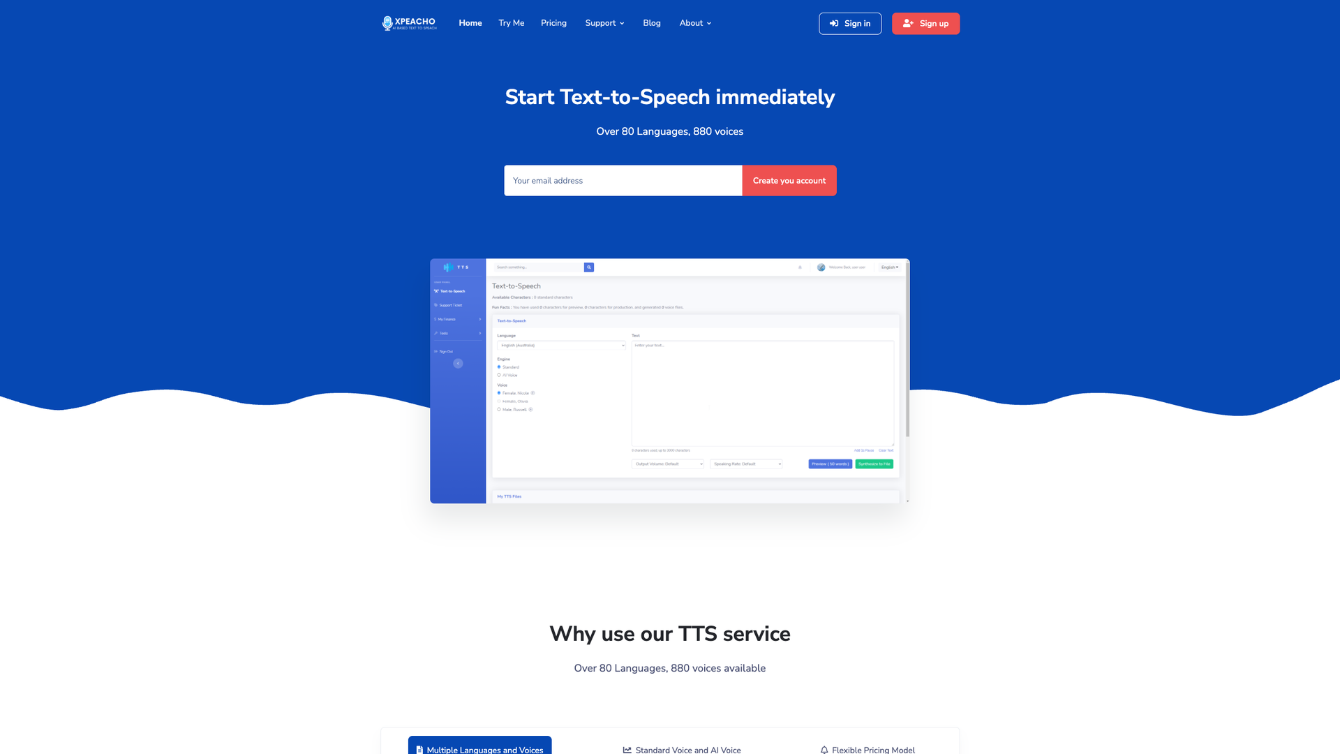 Xpeacho AI Text‑to‑Speech screenshot