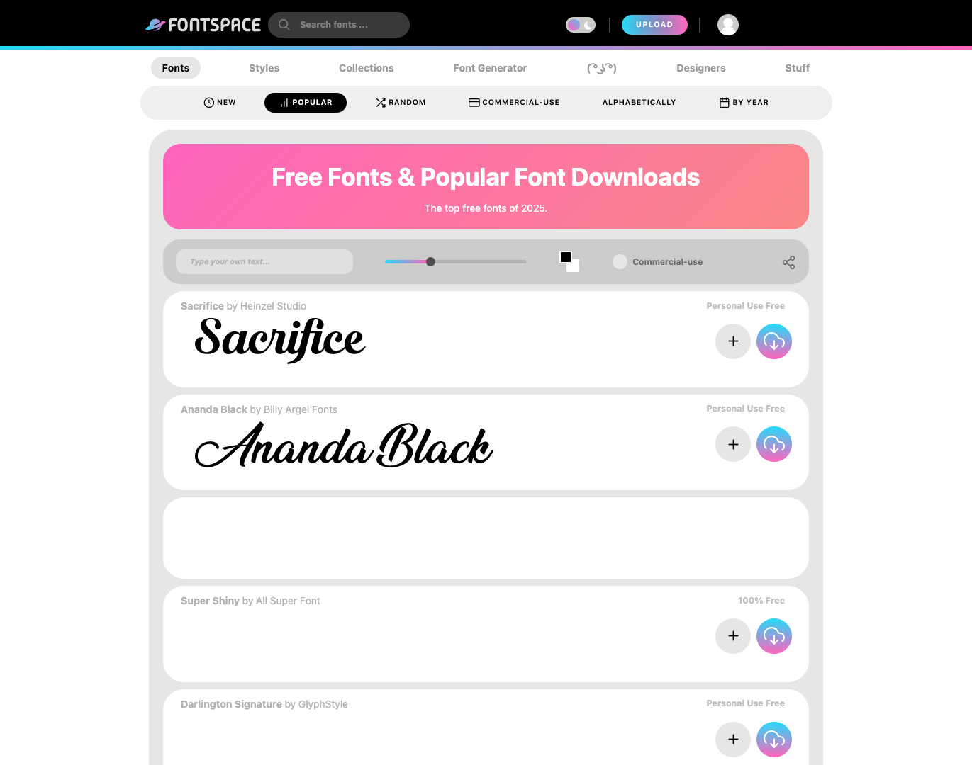 FontSpace Free Fonts screenshot