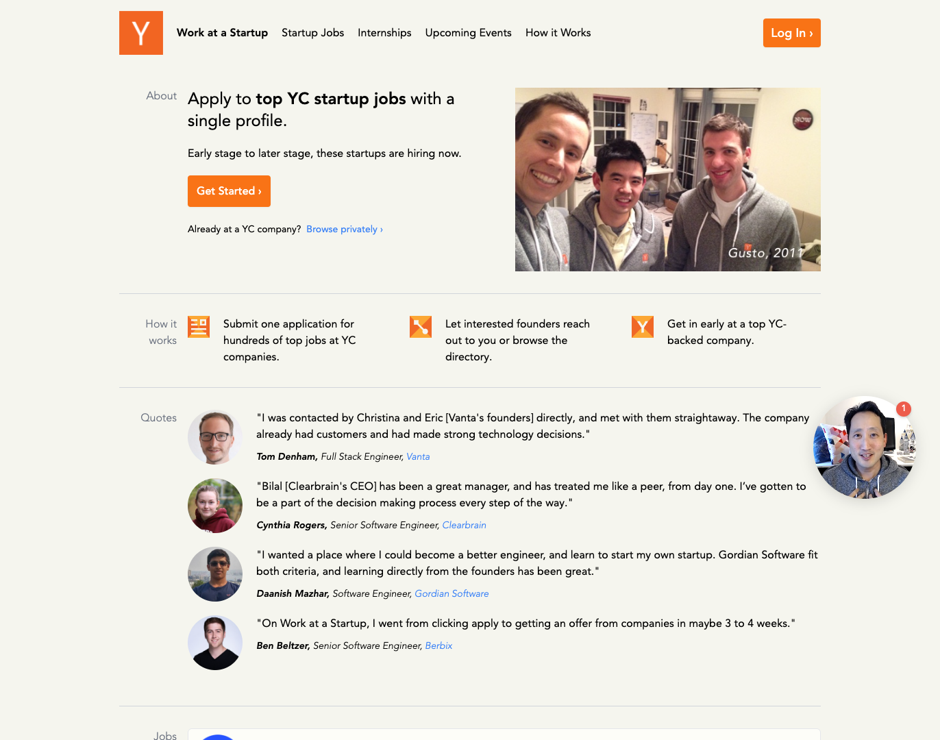 Work at a Startup screenshot