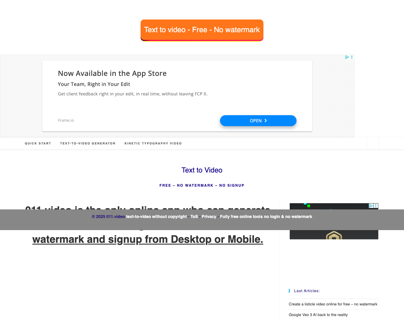 011.video – Free Text to Video Generator screenshot