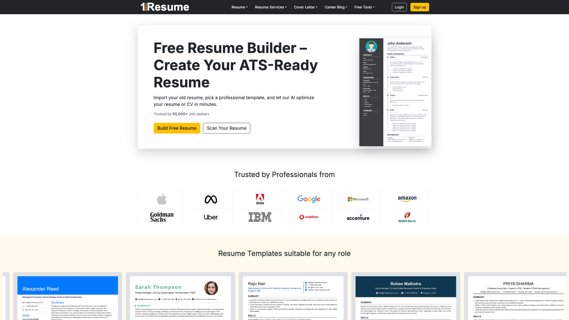 1MillionResume AI Resume Builder screenshot