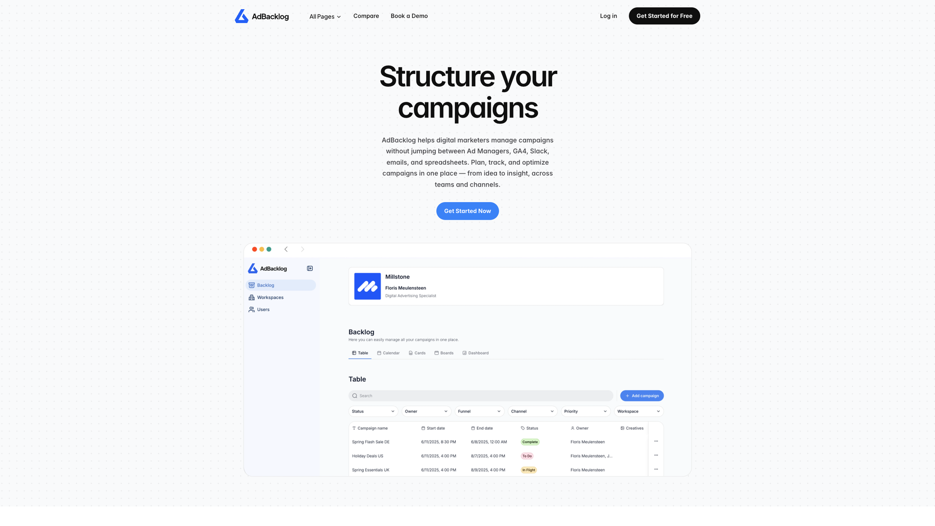 AdBacklog screenshot